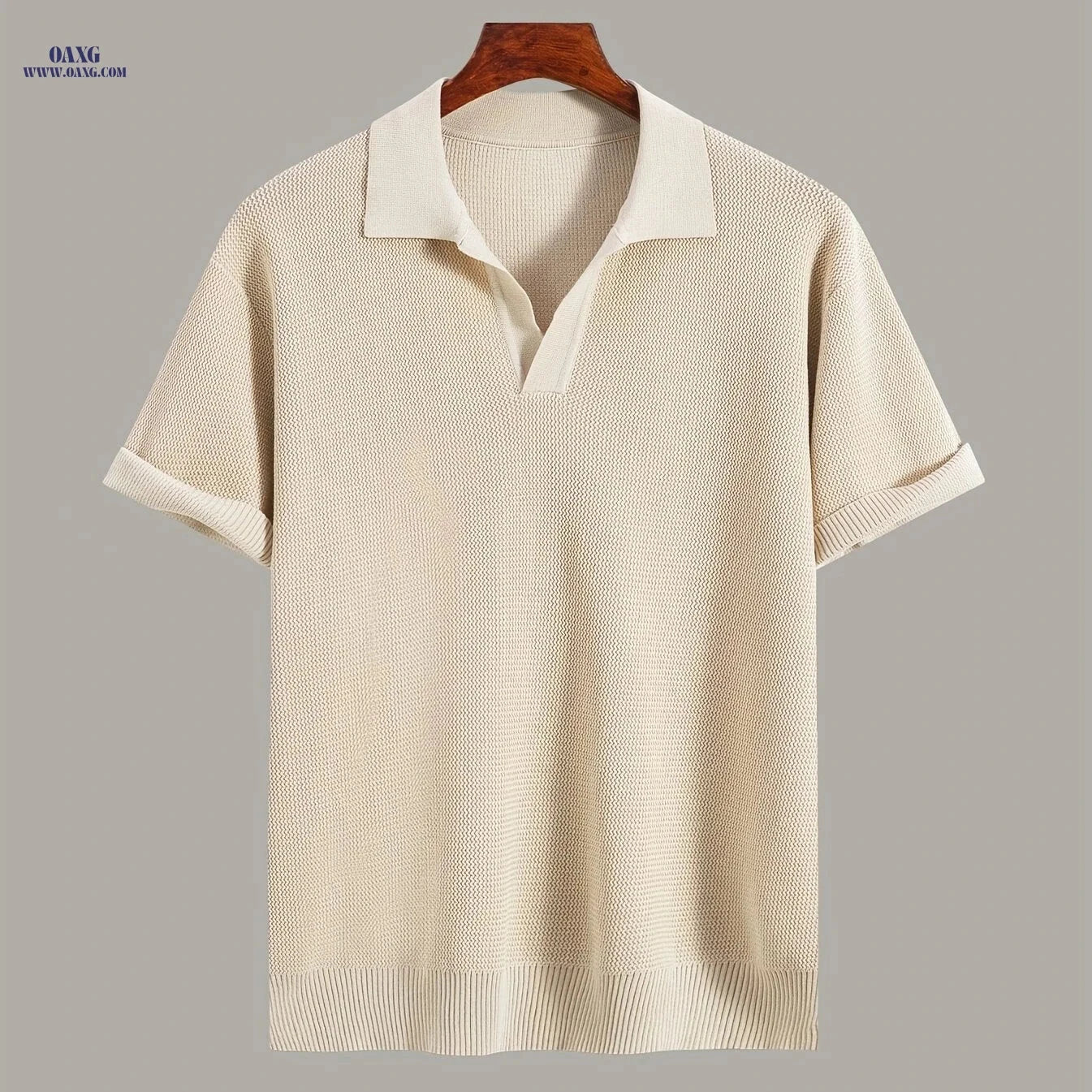 Xingfan Men's Knit Sweater - Trendy Lapel Short-Sleeve Fashion Top   OAXG 