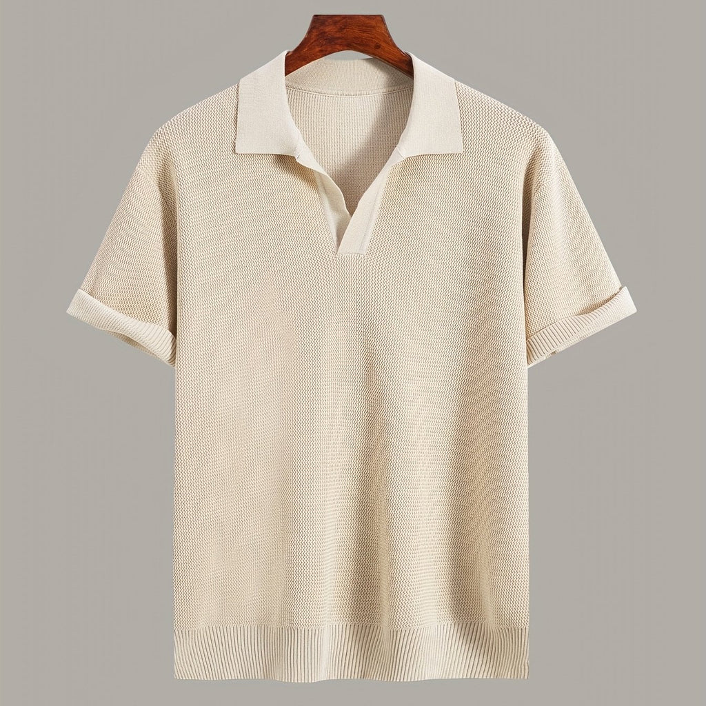 Xingfan Men's Knit Sweater - Trendy Lapel Short-Sleeve Fashion Top   OAXG 