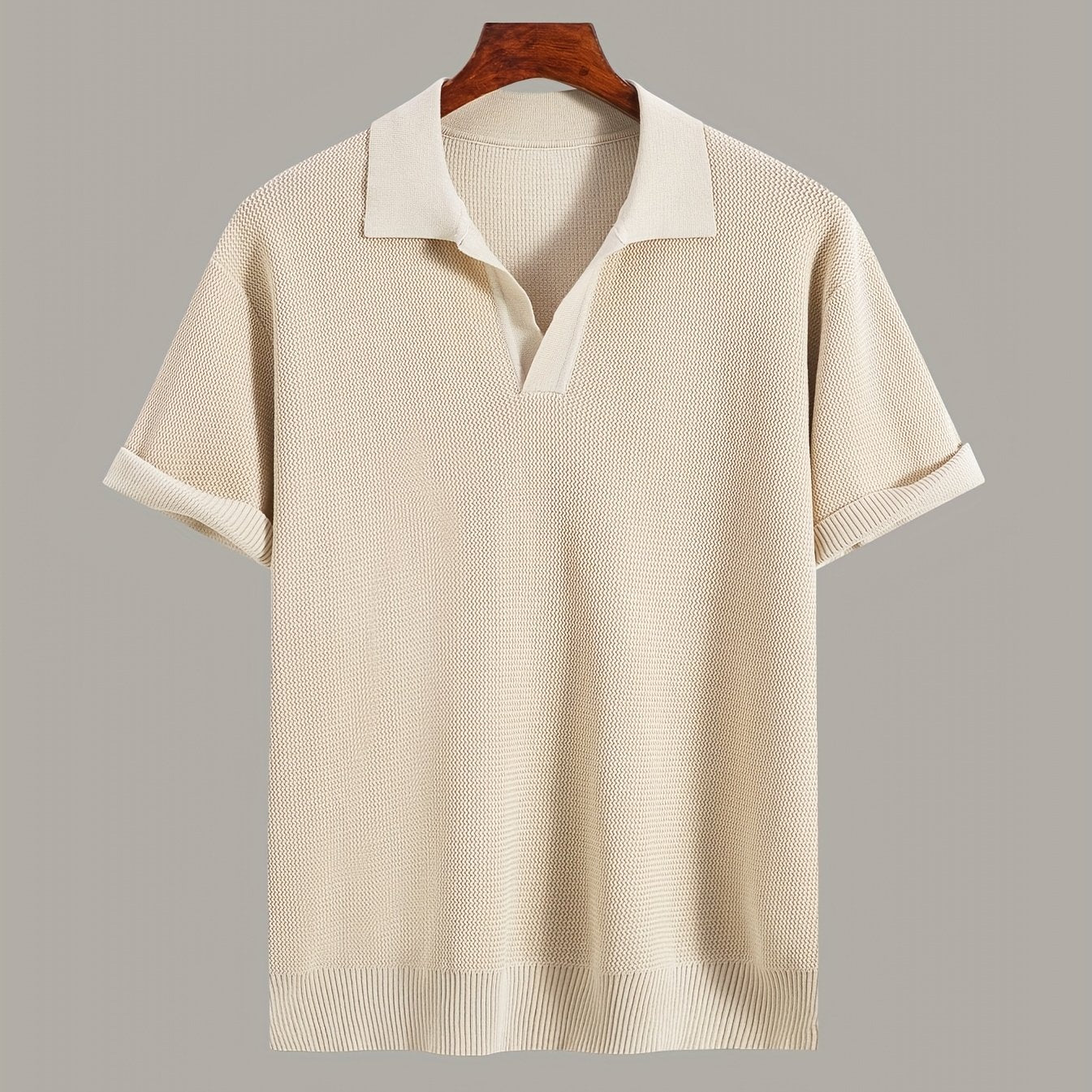 Xingfan Men's Knit Sweater - Trendy Lapel Short-Sleeve Fashion Top   OAXG 