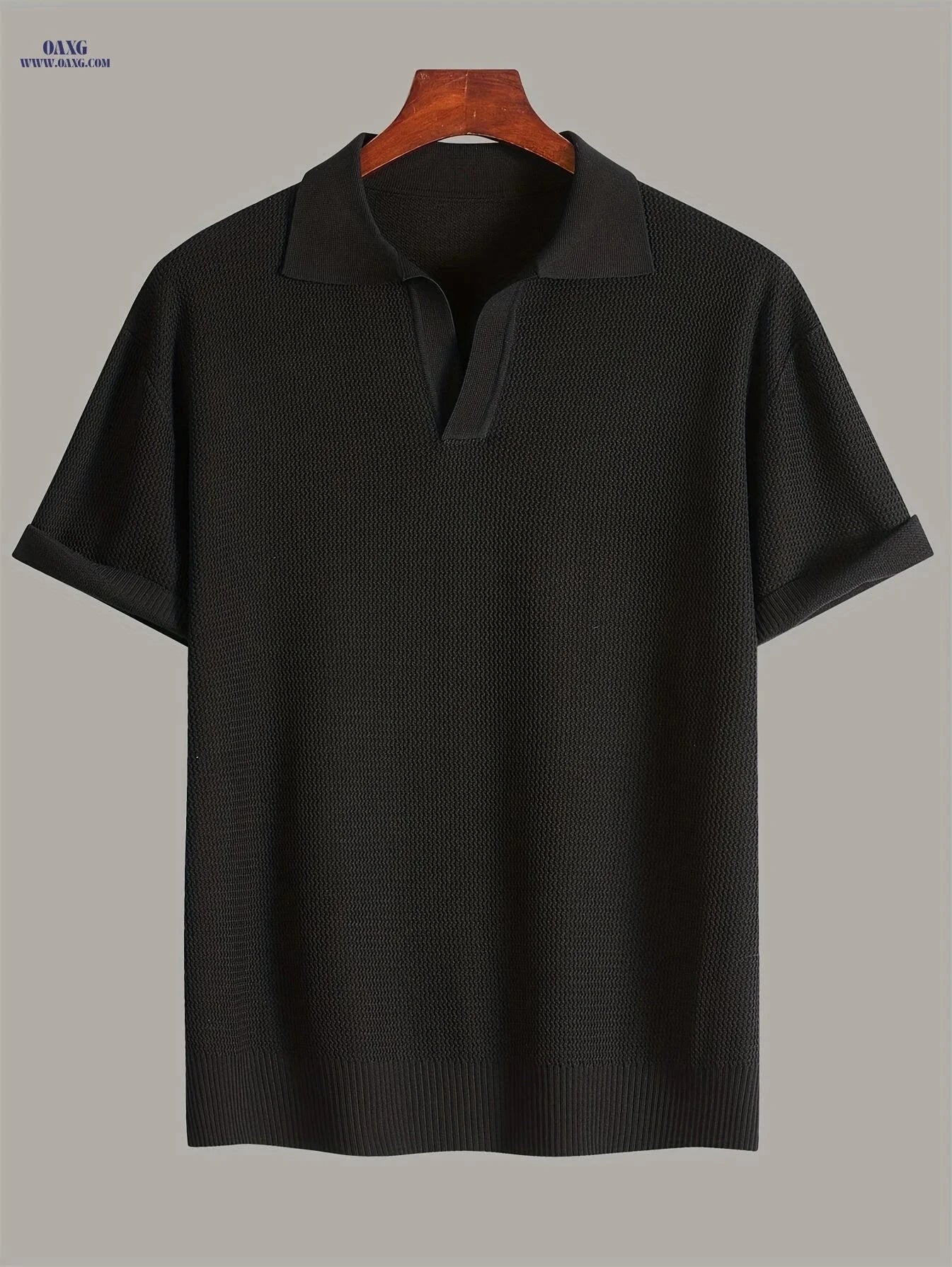 Xingfan Men's Knit Sweater - Trendy Lapel Short-Sleeve Fashion Top   OAXG 