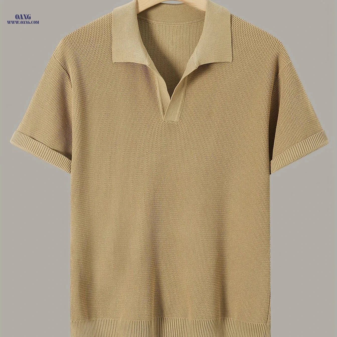 Xingfan Men's Knit Sweater - Trendy Lapel Short-Sleeve Fashion Top   OAXG 