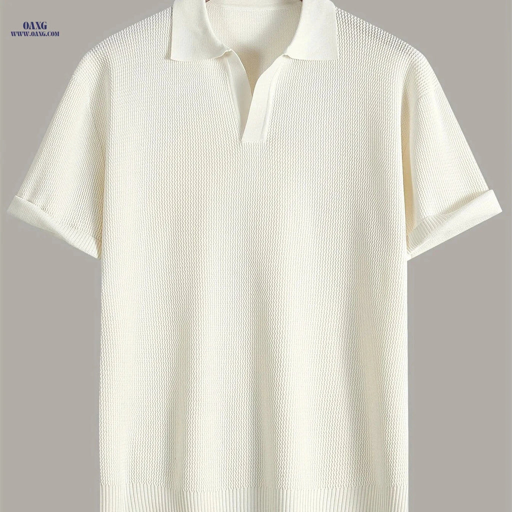Xingfan Men's Knit Sweater - Trendy Lapel Short-Sleeve Fashion Top   OAXG White / FR S