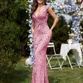 XUIBOL Sleeveless V-Neck Sequin Evening Gown - Elegant Mermaid Dress   OAXG 