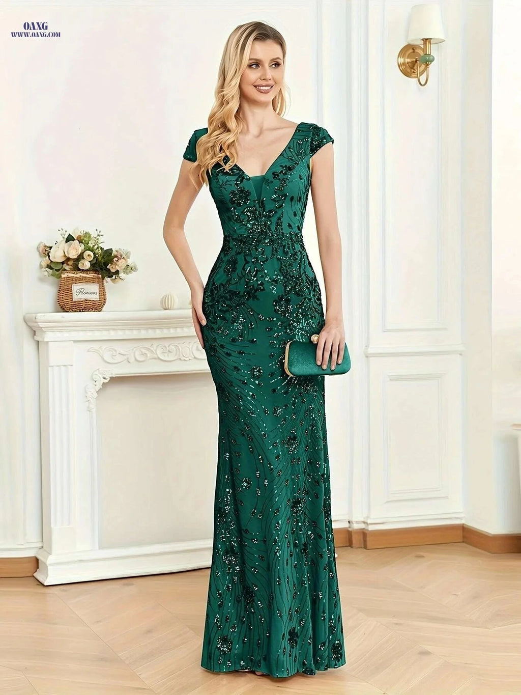 XUIBOL Sleeveless V-Neck Sequined Party Dress - Elegant Fishtail Style   OAXG 