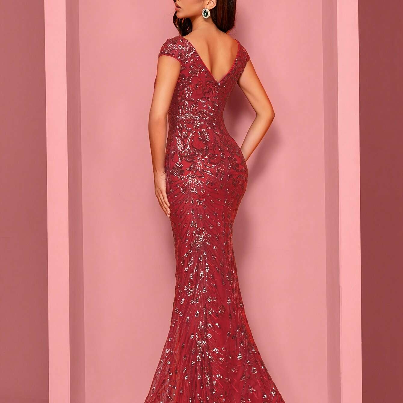 XUIBOL Sleeveless V-Neck Sequined Party Dress - Elegant Fishtail Style   OAXG Royal Blue / S