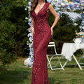 XUIBOL Sleeveless V-Neck Sequined Party Dress - Elegant Fishtail Style   OAXG Royal Blue / S