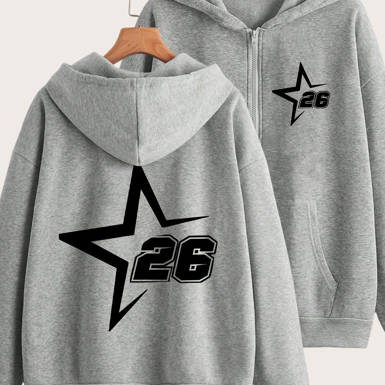 Y2K Casual Style Hoodie - Star Art Letter Print, Cozy Jacket   OAXG Black / S