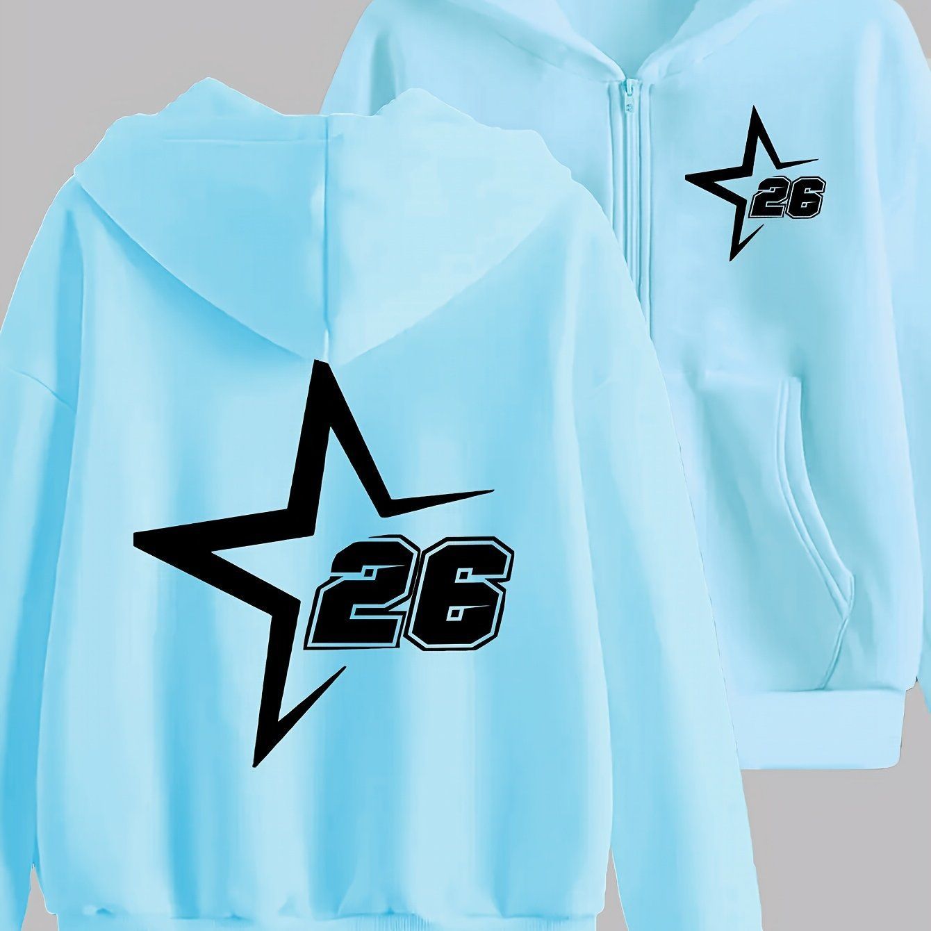 Y2K Casual Style Hoodie - Star Art Letter Print, Cozy Jacket   OAXG Black / S
