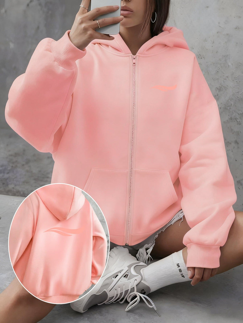 Y2K Casual Style Zip-Up Hoodie with Hat - Fashionable And Comfortable Zip-Up Jacket with Pockets, Elegant Casual Sexy Style, And, Suitable for Spring Summer Autumn Winter Daily Festive Travel Women'S Clothing One-Piece Women'S Clothing Women'S