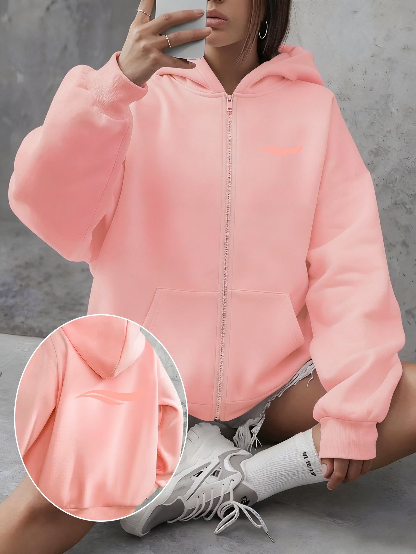 Y2K Casual Style Zip-Up Hoodie with Hat - Fashionable And Comfortable Zip-Up Jacket with Pockets, Elegant Casual Sexy Style, And, Suitable for Spring Summer Autumn Winter Daily Festive Travel Women'S Clothing One-Piece Women'S Clothing Women'S