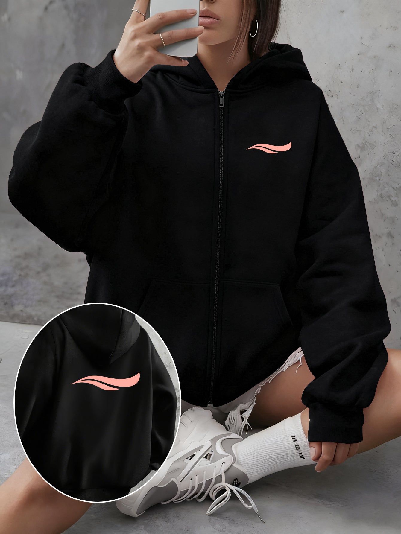 Y2K Casual Style Zip-Up Hoodie with Hat - Fashionable And Comfortable Zip-Up Jacket with Pockets, Elegant Casual Sexy Style, And, Suitable for Spring Summer Autumn Winter Daily Festive Travel Women'S Clothing One-Piece Women'S Clothing Women'S