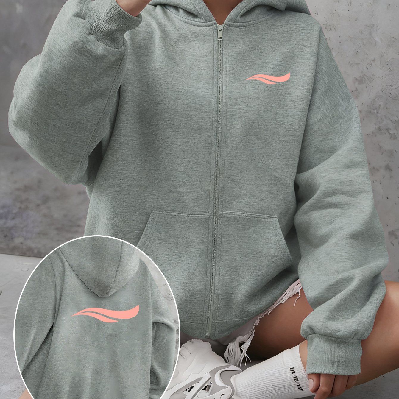 Y2K Casual Style Zip-Up Hoodie with Hat - Fashionable And Comfortable Zip-Up Jacket with Pockets, Elegant Casual Sexy Style, And, Suitable for Spring Summer Autumn Winter Daily Festive Travel Women'S Clothing One-Piece Women'S Clothing Women'S