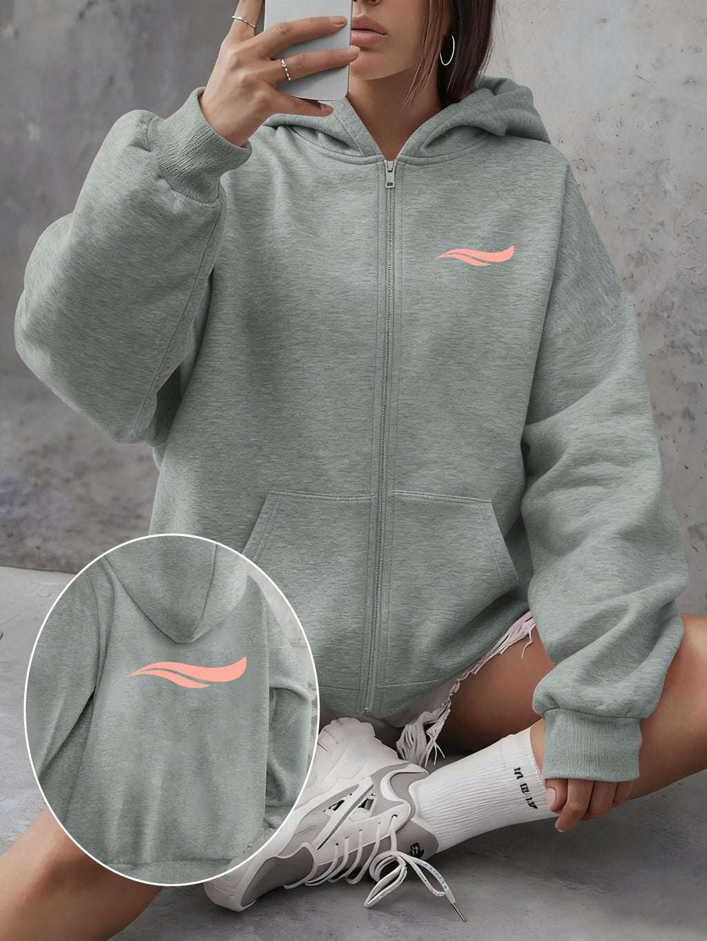 Y2K Casual Style Zip-Up Hoodie with Hat - Fashionable And Comfortable Zip-Up Jacket with Pockets, Elegant Casual Sexy Style, And, Suitable for Spring Summer Autumn Winter Daily Festive Travel Women'S Clothing One-Piece Women'S Clothing Women'S