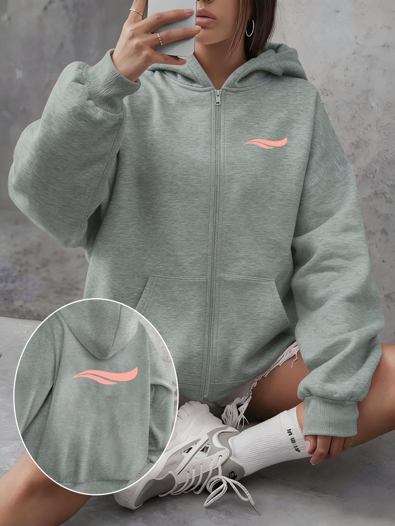 Y2K Casual Style Zip-Up Hoodie with Hat - Fashionable And Comfortable Zip-Up Jacket with Pockets, Elegant Casual Sexy Style, And, Suitable for Spring Summer Autumn Winter Daily Festive Travel Women'S Clothing One-Piece Women'S Clothing Women'S