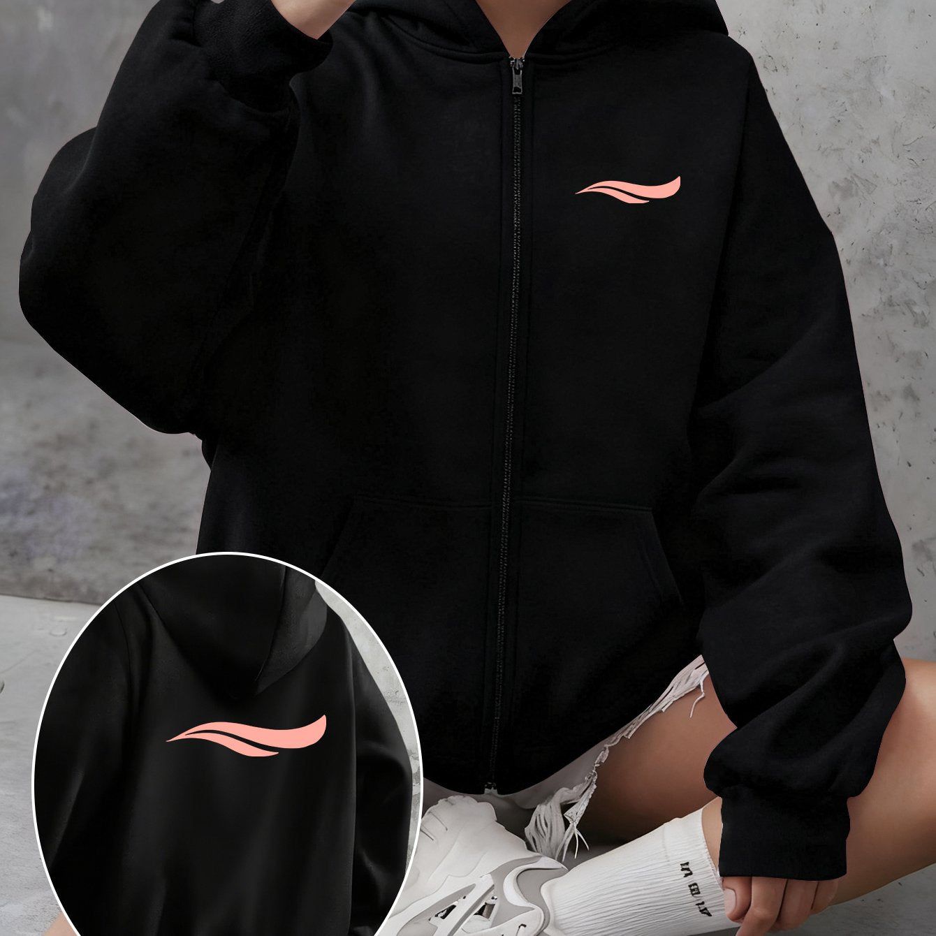 Y2K Casual Style Zip-Up Hoodie with Hat - Fashionable And Comfortable Zip-Up Jacket with Pockets, Elegant Casual Sexy Style, And, Suitable for Spring Summer Autumn Winter Daily Festive Travel Women'S Clothing One-Piece Women'S Clothing Women'S
