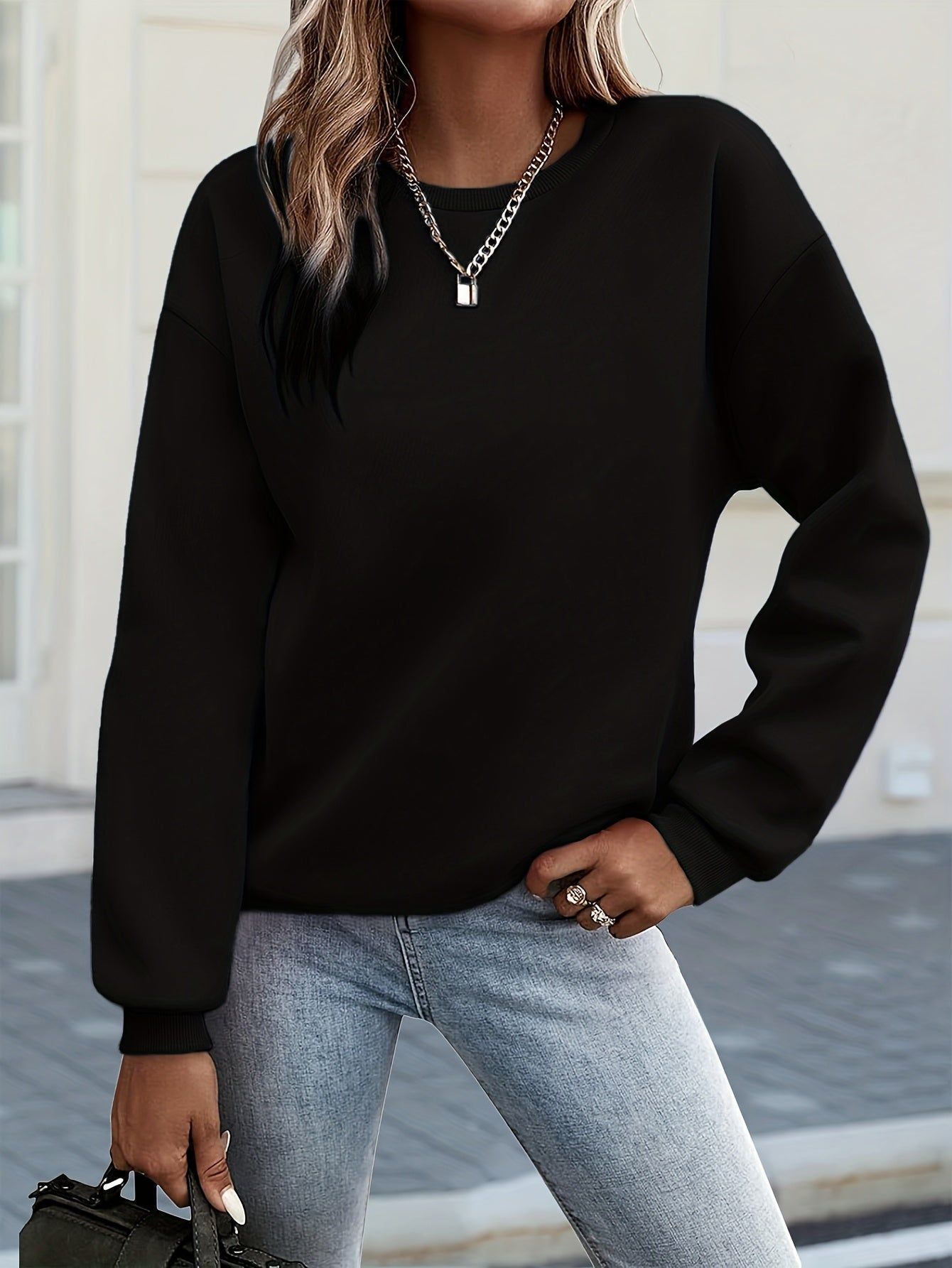 Y2K Casual Sweatshirt for Women - Cozy Long Sleeve Pullover Hoodie   OAXG Black / S
