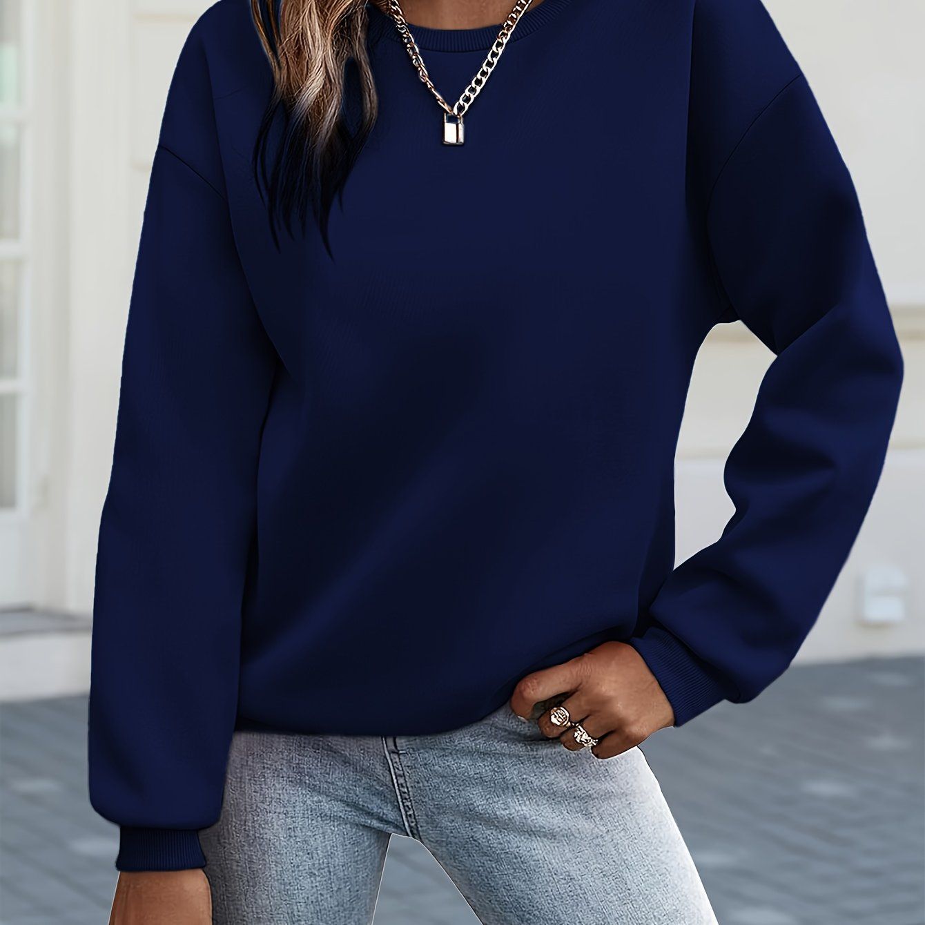 Y2K Casual Sweatshirt for Women - Cozy Long Sleeve Pullover Hoodie   OAXG Black / S