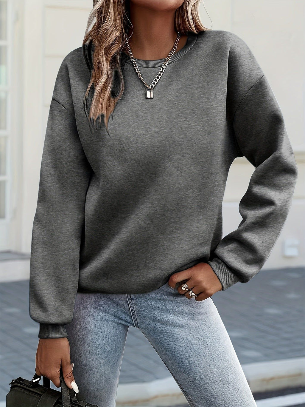 Y2K Casual Sweatshirt for Women - Cozy Long Sleeve Pullover Hoodie   OAXG Black / S
