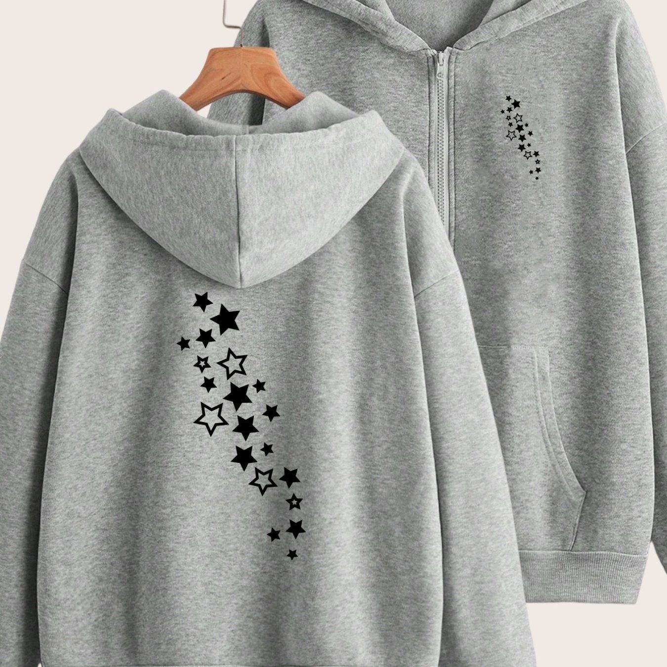Y2K Casual Zippered Hoodie - Starry Sky Front & Back Design   OAXG Black / S
