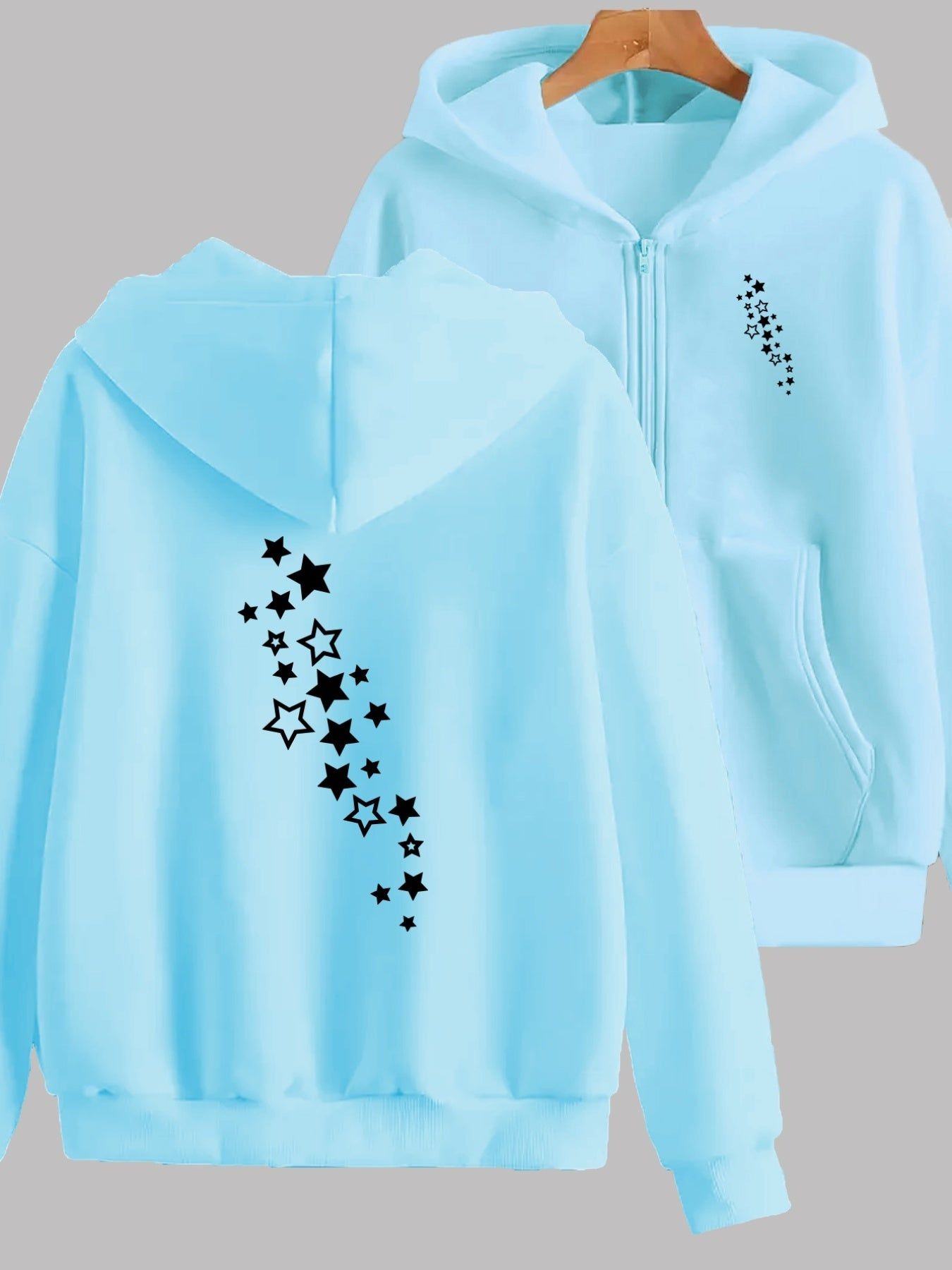 Y2K Casual Zippered Hoodie - Starry Sky Front & Back Design   OAXG Black / S