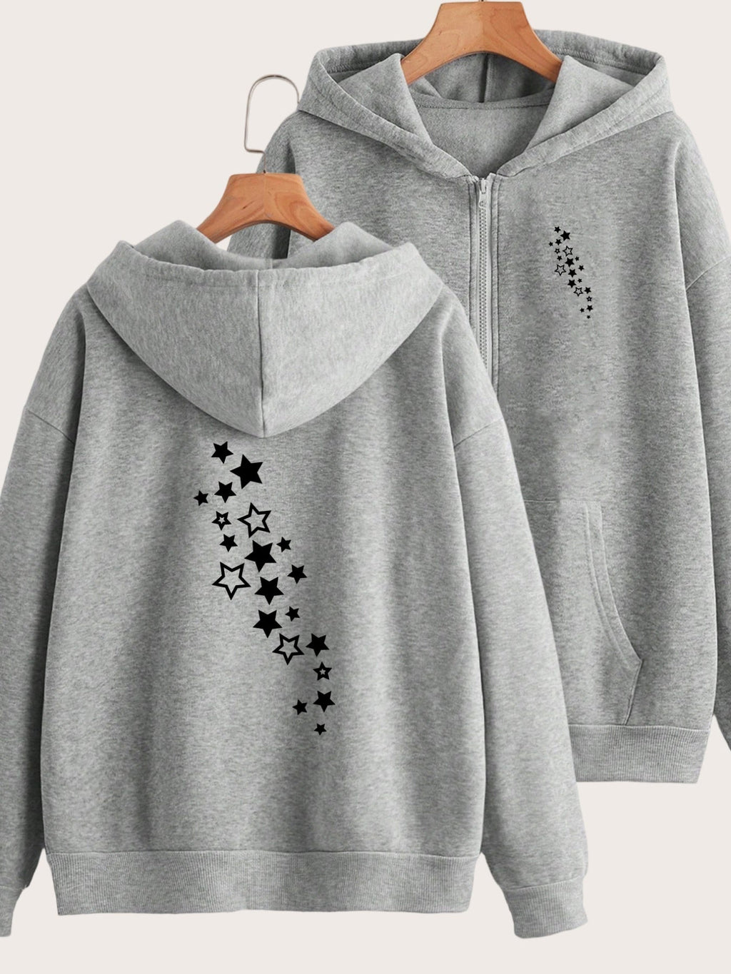 Y2K Casual Zippered Hoodie - Starry Sky Front & Back Design   OAXG Black / S