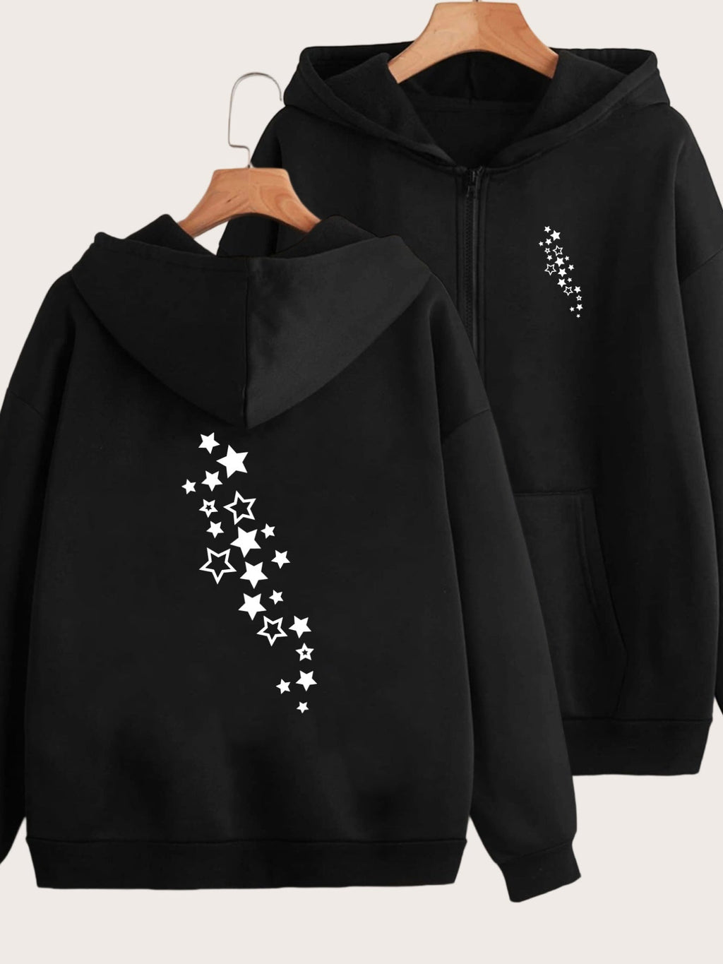Y2K Casual Zippered Hoodie - Starry Sky Front & Back Design   OAXG Black / S