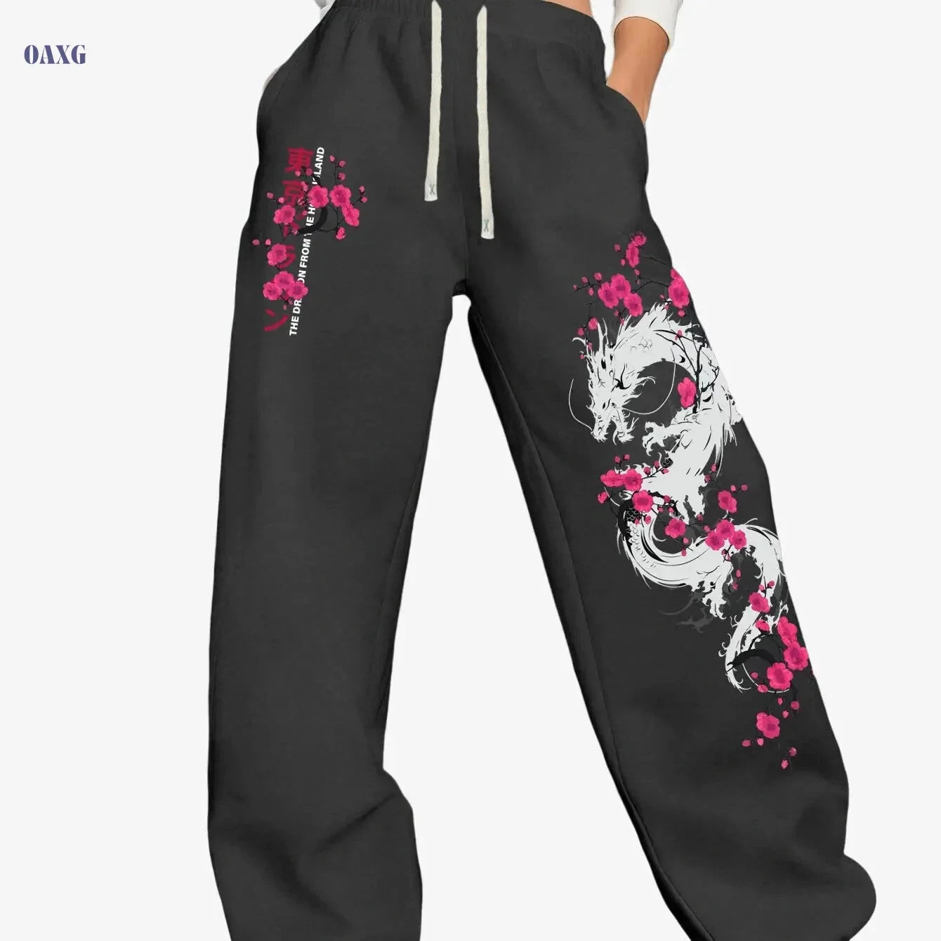 Y2K Cherry Blossom Dragon Print Women's Sports Pants - Casual Fit   OAXG 