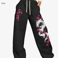 Y2K Cherry Blossom Dragon Print Women's Sports Pants - Casual Fit   OAXG Black / S