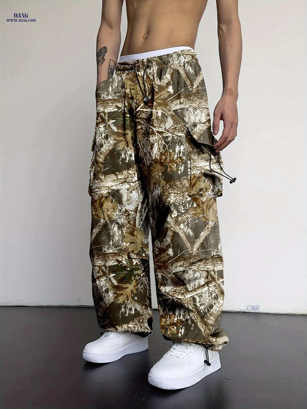 Y2K-Inspired Men's Camo Cargo Pants - Loose Fit for Casual Workwear   OAXG 