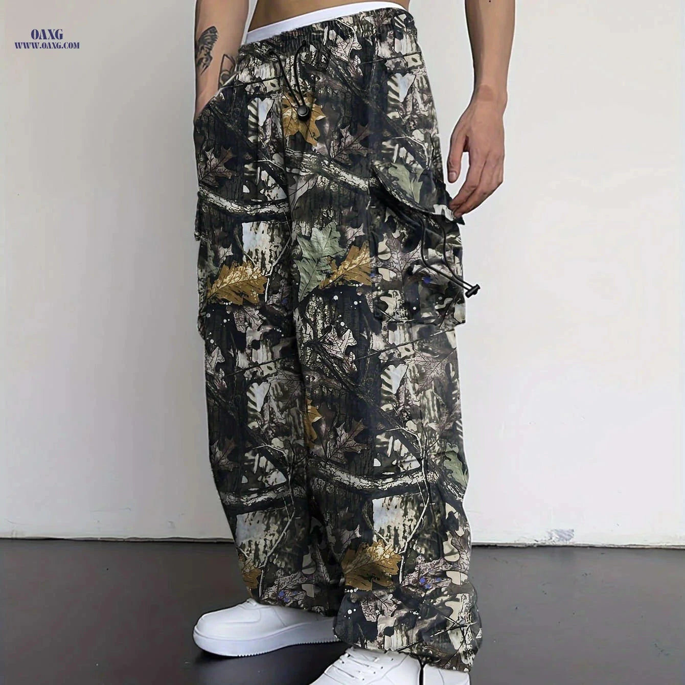 Y2K-Inspired Men's Camo Cargo Pants - Loose Fit for Casual Workwear   OAXG Color 1 / FR S