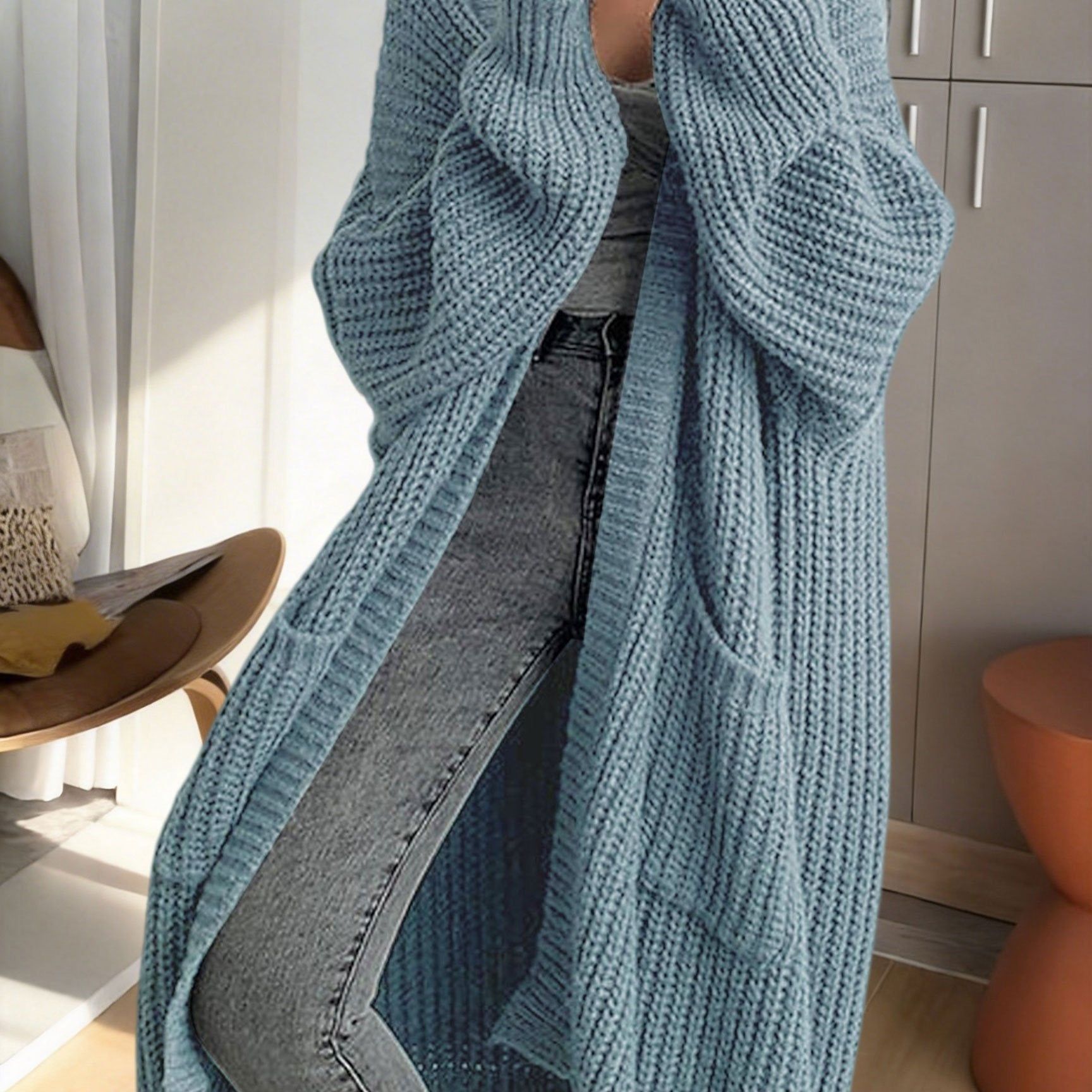 Y2K Long Cardigan Sweater with Long Sleeves   OAXG Black / XS