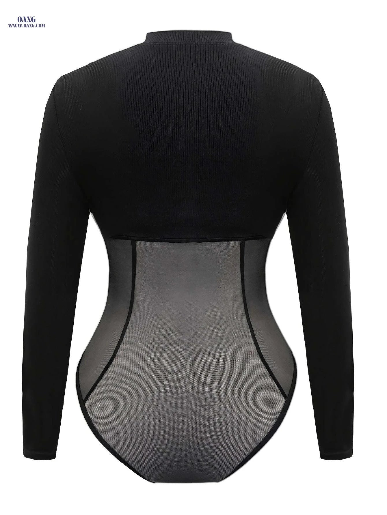 Y2K Ribbed Long Sleeve Bodysuit - Slim Fit with Tassel Detail   OAXG Black / S