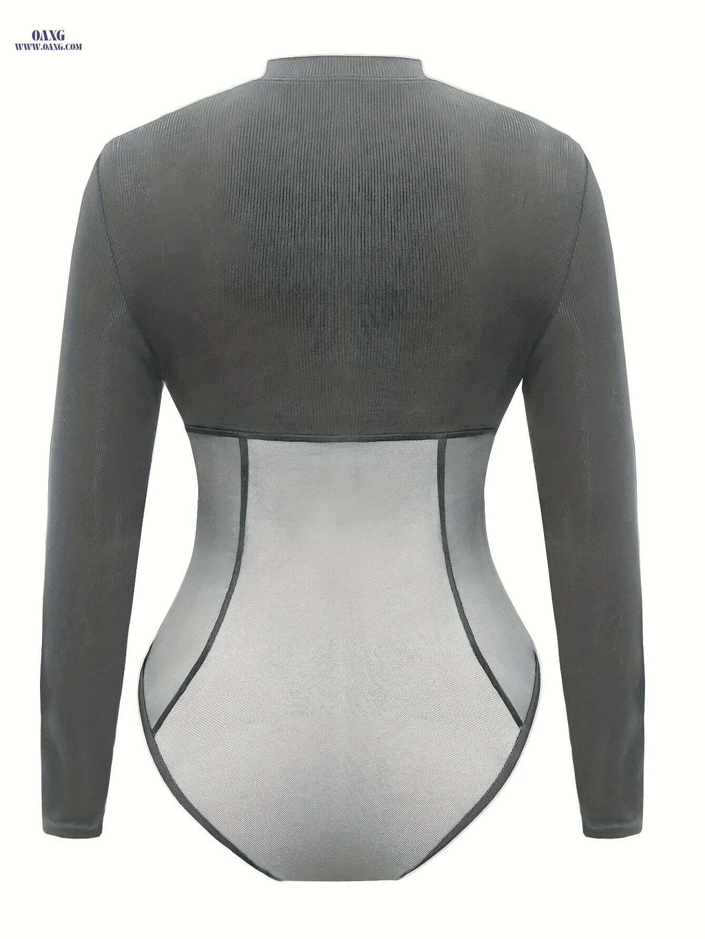 Y2K Ribbed Long Sleeve Bodysuit - Sparkling Chain & Tassel Detail   OAXG Black / S