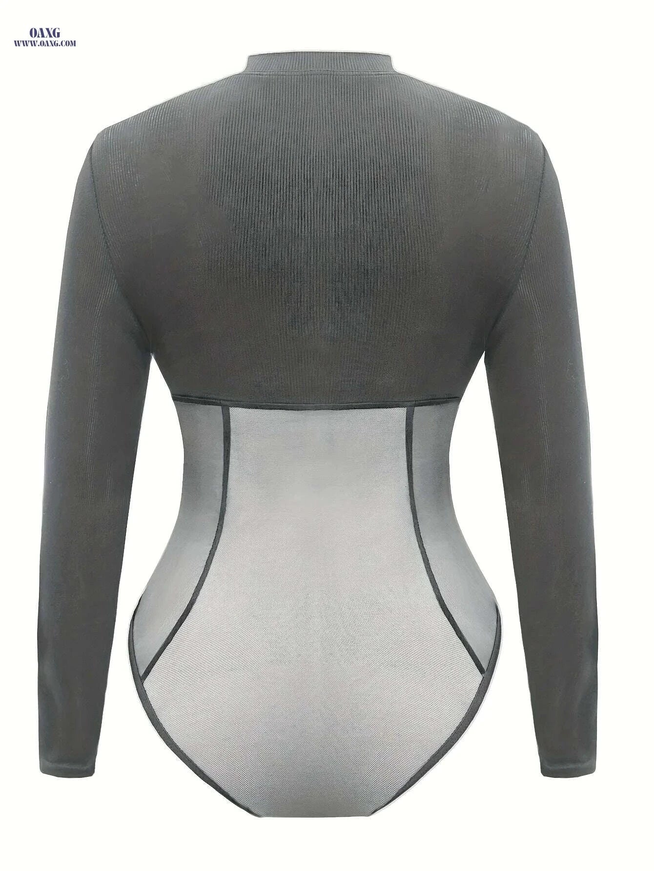 Y2K Ribbed Long Sleeve Bodysuit - Sparkling Chain & Tassel Detail   OAXG Black / S