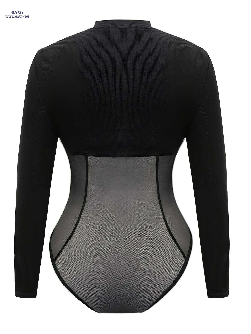 Y2K Ribbed Long Sleeve Bodysuit - Sparkling Chain & Tassel Detail   OAXG Black / S