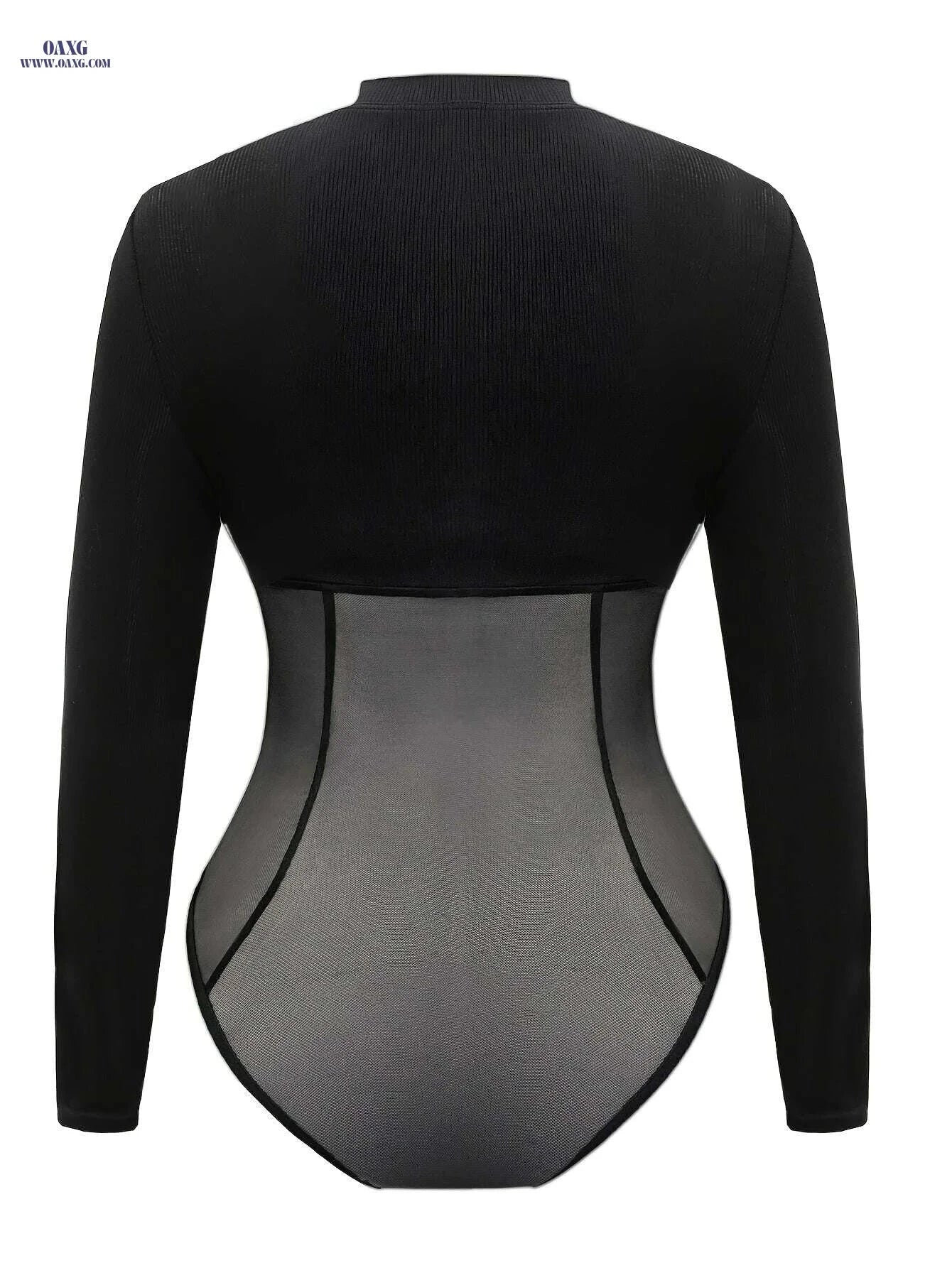 Y2K Ribbed Long Sleeve Bodysuit - Sparkling Chain & Tassel Detail   OAXG Black / S