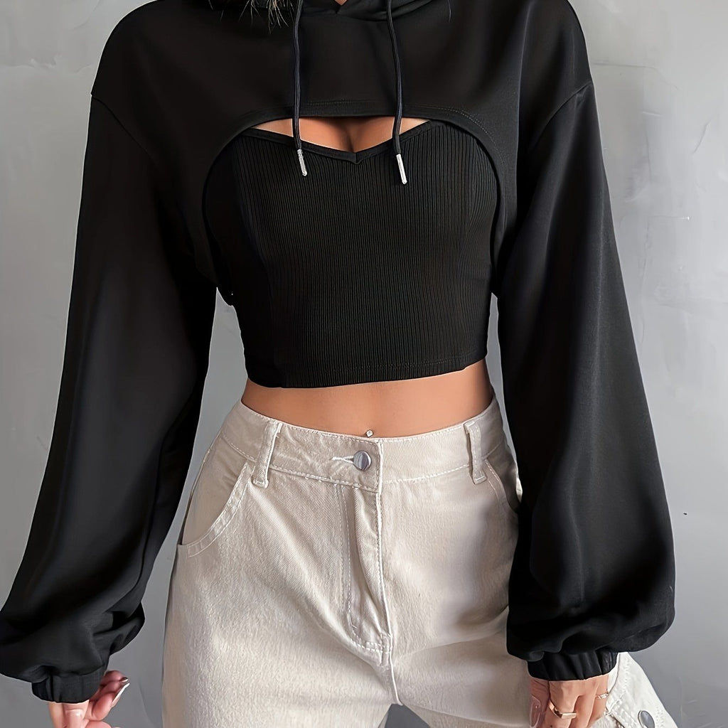 Y2K Solid Color American-Style Hoodie for Trendy, Fashionable Top for Spring, Summer, And Autumn 2024, Perfect for Street Style And Casual Sports   OAXG Black / XS