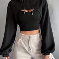 Y2K Solid Color American-Style Hoodie for Trendy, Fashionable Top for Spring, Summer, And Autumn 2024, Perfect for Street Style And Casual Sports   OAXG Black / XS
