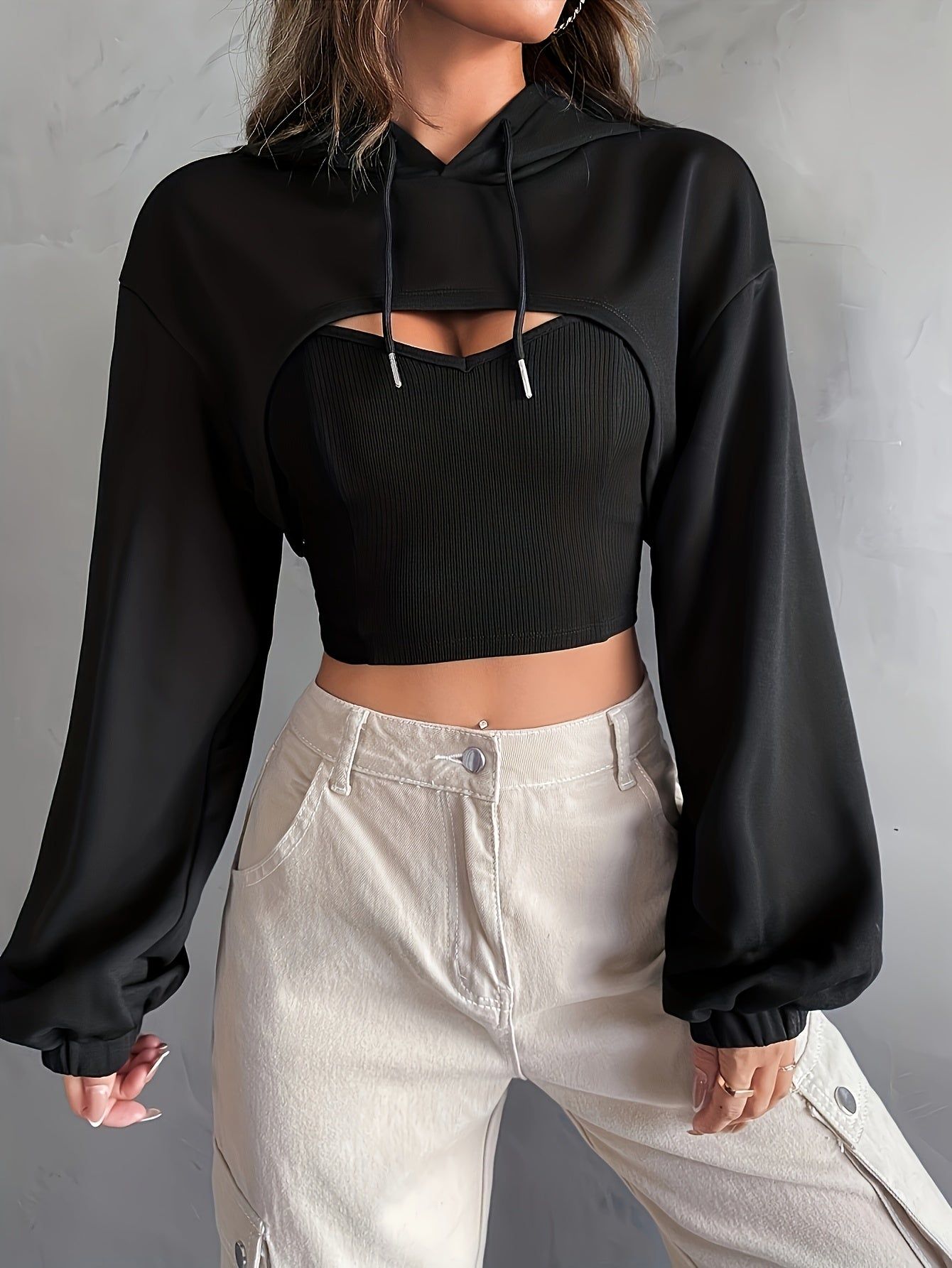 Y2K Solid Color American-Style Hoodie for Trendy, Fashionable Top for Spring, Summer, And Autumn 2024, Perfect for Street Style And Casual Sports   OAXG Black / XS