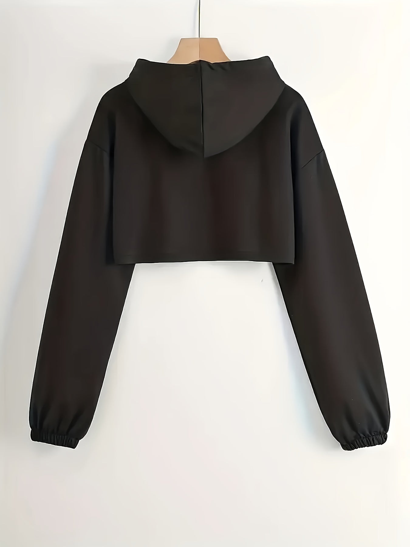 Y2K Solid Color American-Style Hoodie for Trendy, Fashionable Top for Spring, Summer, And Autumn 2024, Perfect for Street Style And Casual Sports   OAXG Black / XS