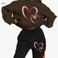 Y2K Style Women's Casual Set - Pink Heart Print Hoodie & Sweatpants   OAXG 