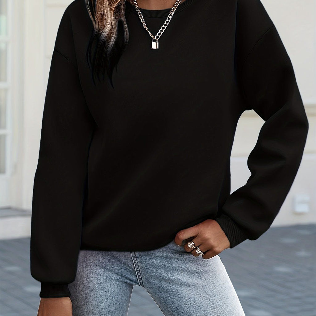 Y2K Women'S Fashion Solid Color Casual Comfortable Sweatshirt 2025 Autumn Winter New Drop Shoulder Round Neck Long Sleeve Drop Shoulder Hoodie, Pullover Top Women'S Clothing   OAXG Black / S