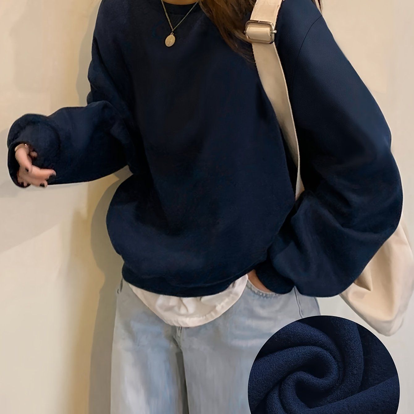 Y2K Women's Fashion Solid Color Casual Comfortable Sweatshirt, 2025 Fall/Winter New Drop Shoulder Crew Neck Long Sleeve Drop Shoulder Sweatshirt, Pullover Top for Women   OAXG Burgundy / XS