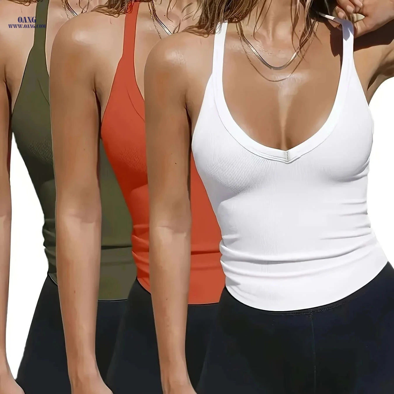 Y2K Women’s Ribbed V-Neck Tank Tops - Sexy Slim Fit Crop Top   OAXG 