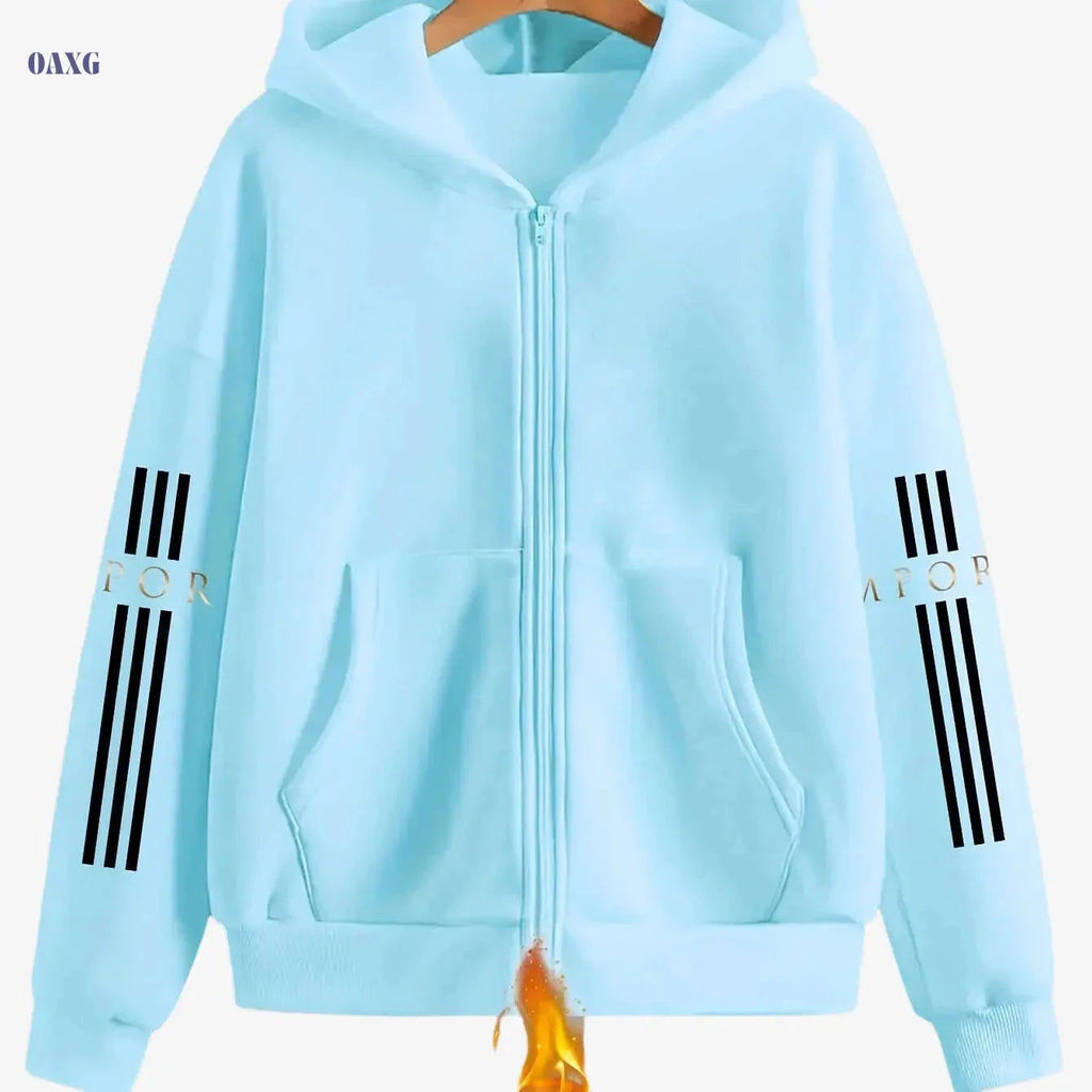 Y2K Zip-Up Hoodie - Artistic Letter Print, Casual Spring Fashion   OAXG 