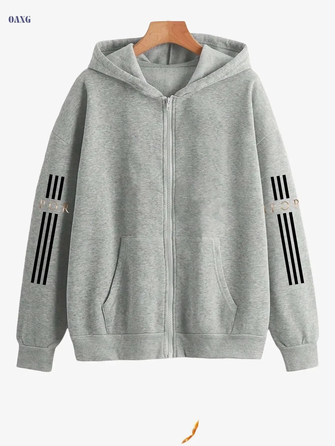 Y2K Zip-Up Hoodie - Artistic Letter Print, Casual Spring Fashion   OAXG 