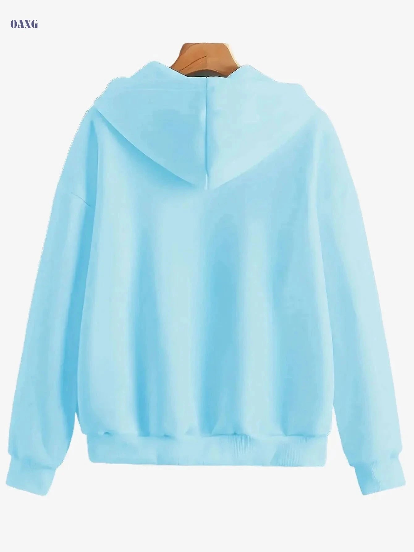 Y2K Zip-Up Hoodie - Artistic Letter Print, Casual Spring Fashion   OAXG Sky Blue / S