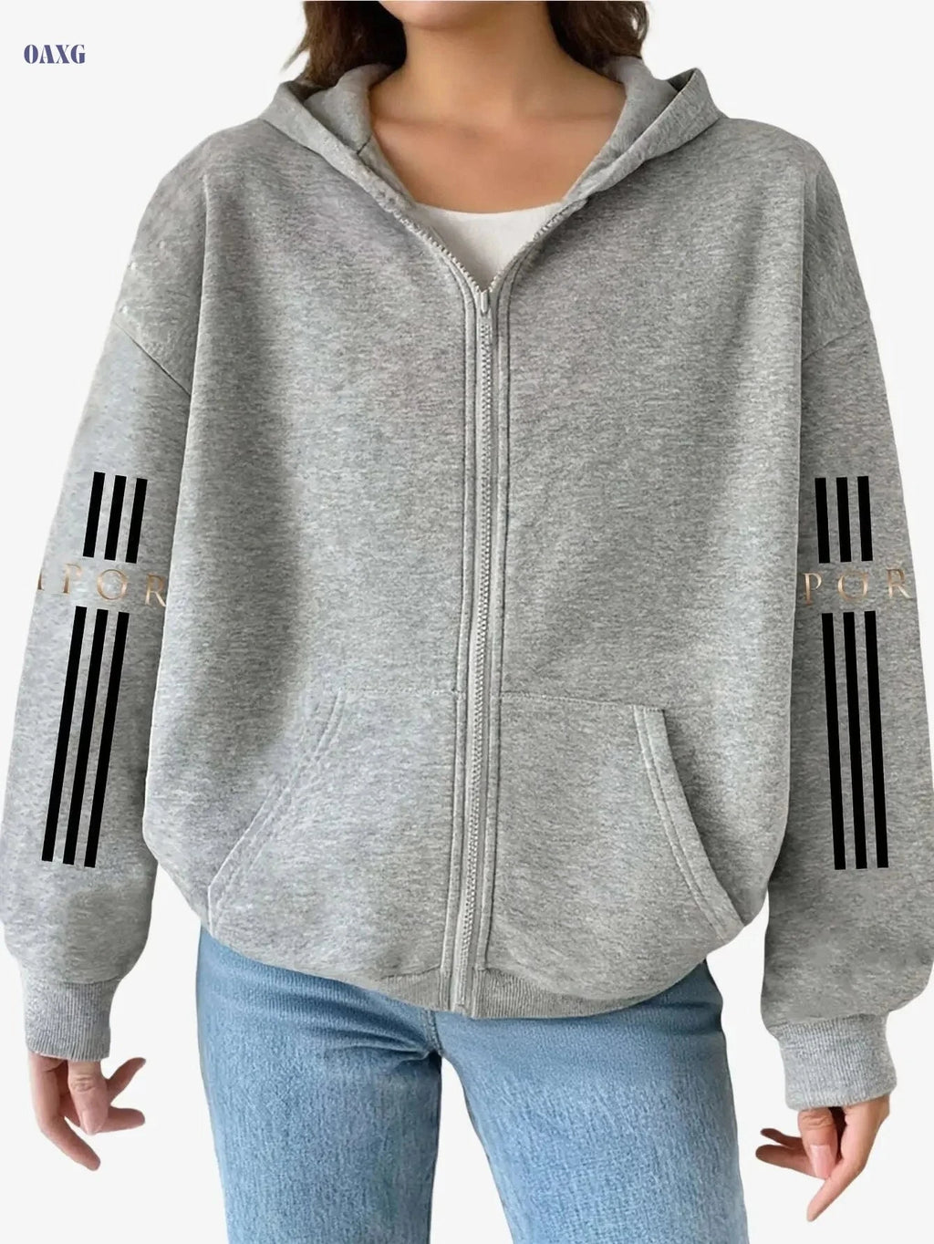 Y2K Zip-Up Hoodie - Artistic Letter Print, Casual Spring Fashion   OAXG Sky Blue / S