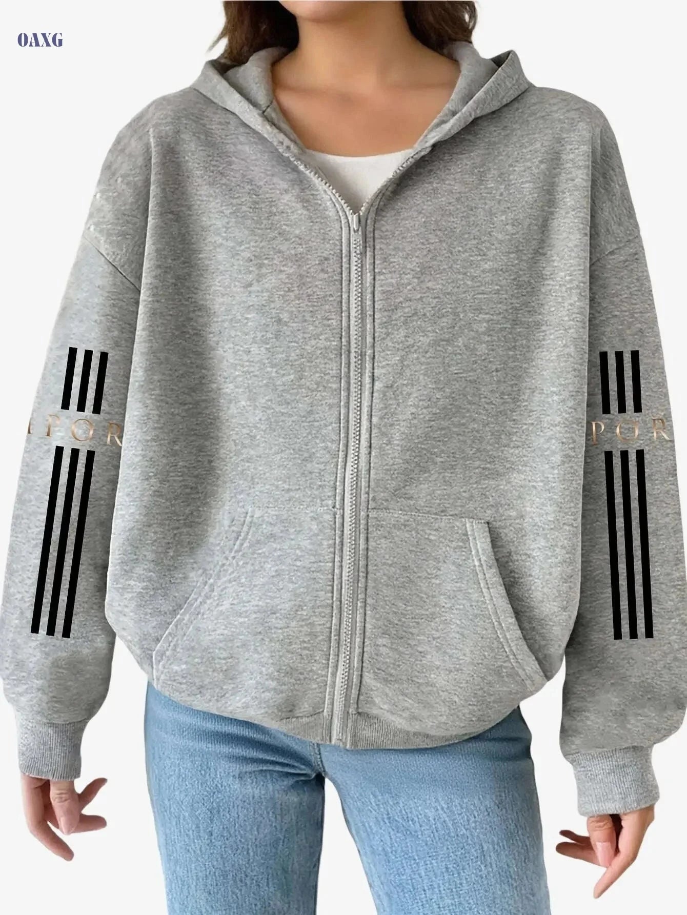 Y2K Zip-Up Hoodie - Artistic Letter Print, Casual Spring Fashion   OAXG Sky Blue / S