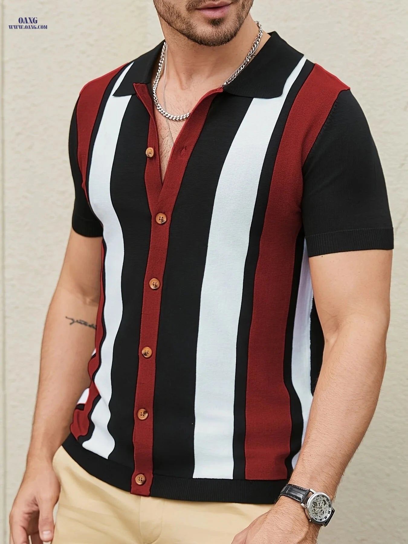 YFOF Men's Retro Striped Polo Shirt - Short Sleeve Summer Style   OAXG 